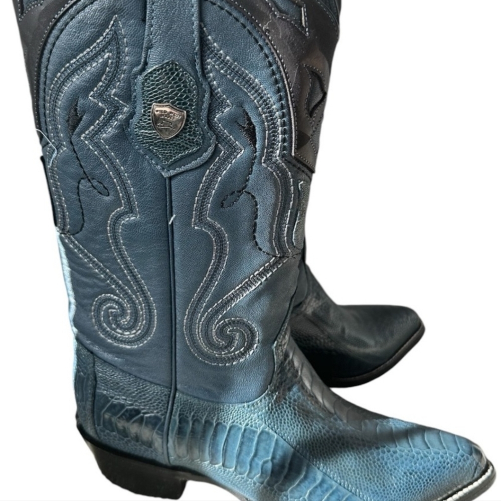 Wild West Boots Mens 10.5 Cowboy Blue Stitched Goodyear Welt Genuine Ostrich New
